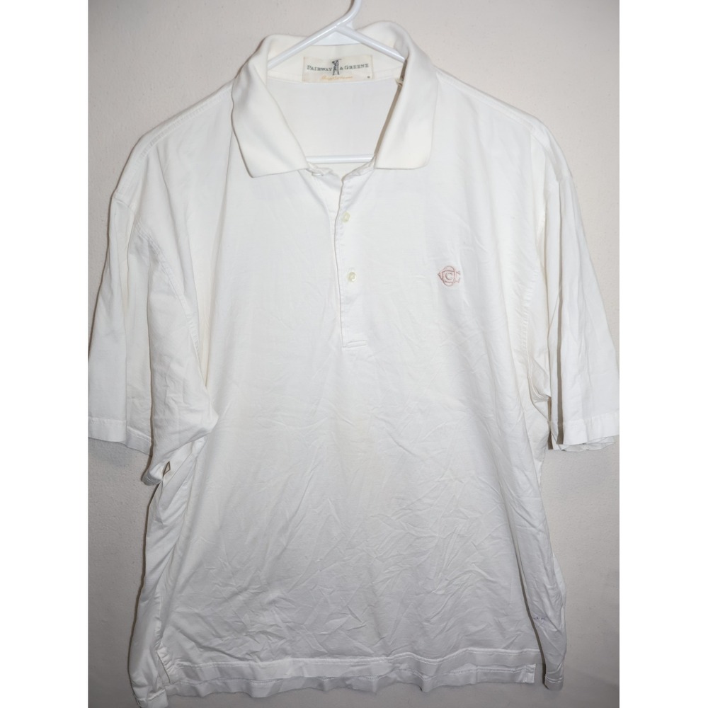 Fairway & Greene Mens White Mercerized Cotton Short Sleeve Golf Polo Shirt Large